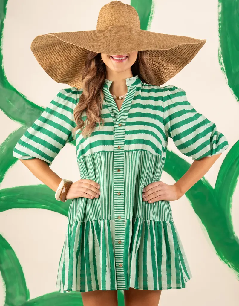 J.HOFFMAN'S Sadie Dress- Mist Green Stripe