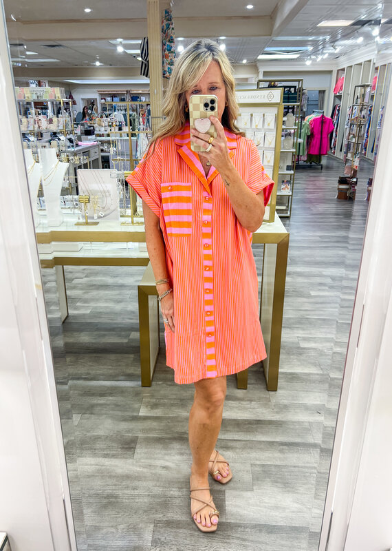 J.HOFFMAN'S Luna Dress- Coral Pink Stripe