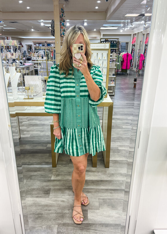 J.HOFFMAN'S Sadie Dress- Mist Green Stripe