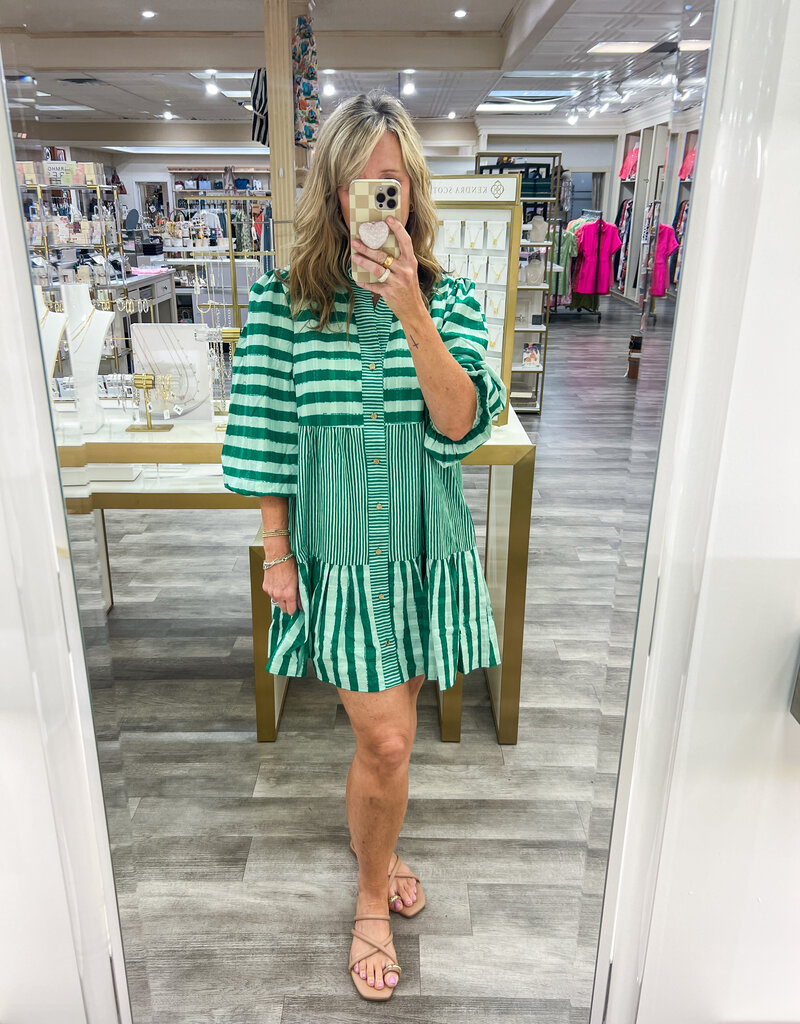 J.HOFFMAN'S Sadie Dress- Mist Green Stripe