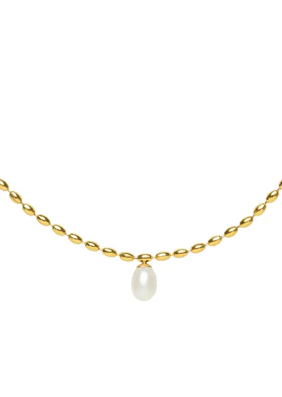 J.HOFFMAN'S Scalloped Pearl Pendant Necklace- Gold