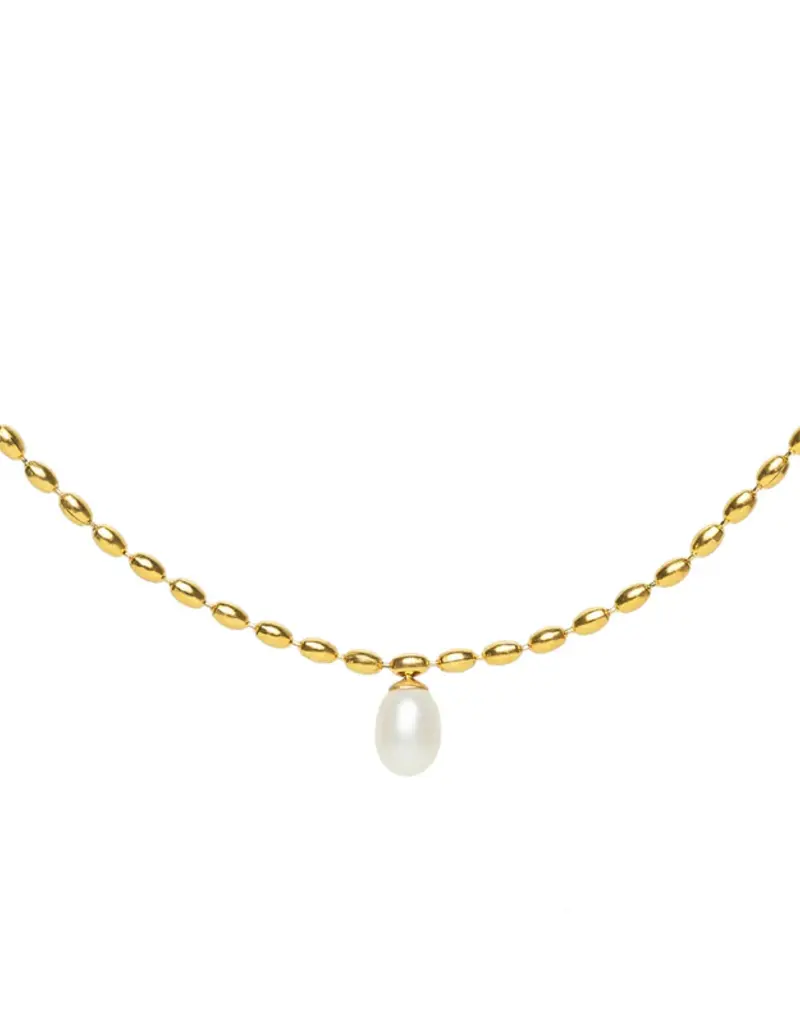 J.HOFFMAN'S Scalloped Pearl Pendant Necklace- Gold