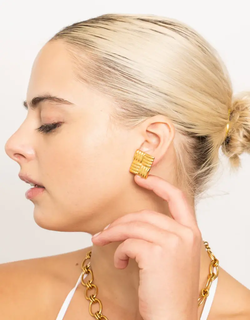 J.HOFFMAN'S Statement Square Earrings- Gold