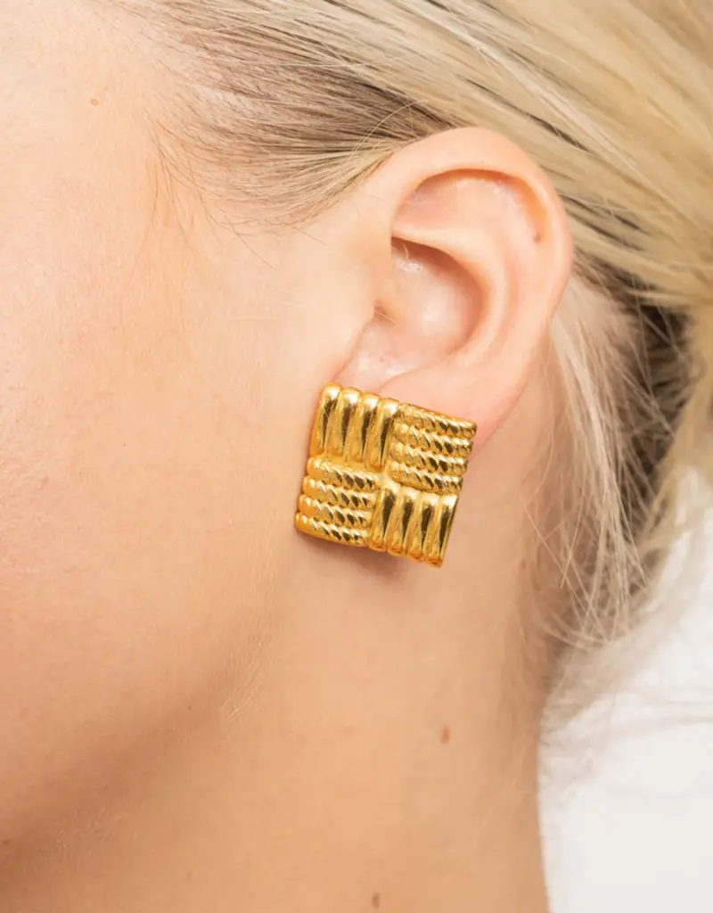 J.HOFFMAN'S Statement Square Earrings- Gold