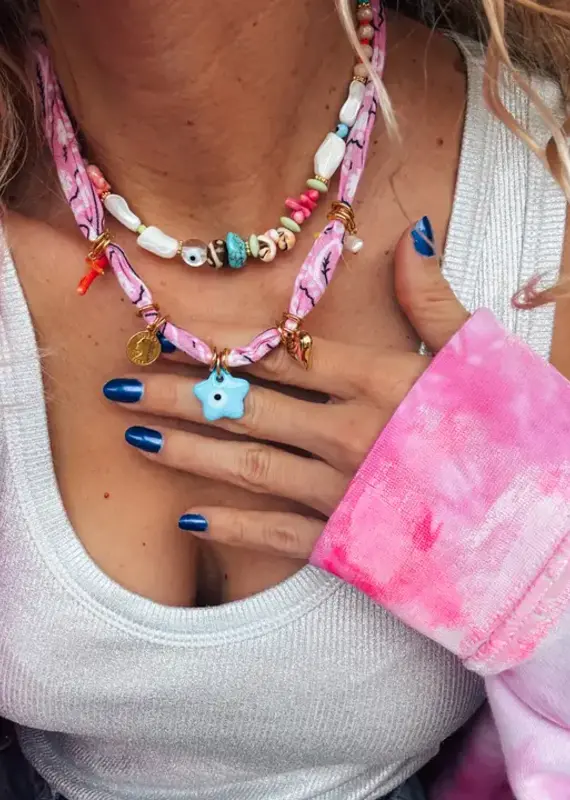 J.HOFFMAN'S Bandana Charm  Necklace- Pink