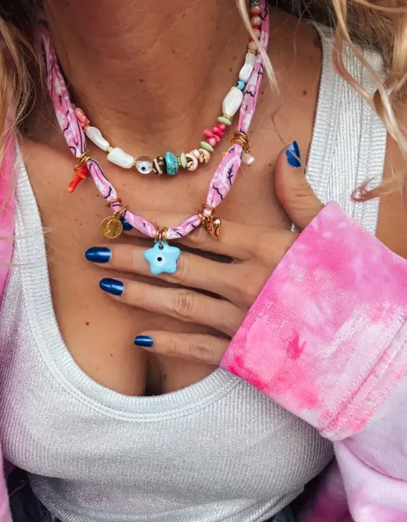 J.HOFFMAN'S Bandana Charm  Necklace- Pink