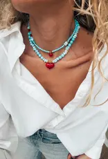 J.HOFFMAN'S Turquoise Beaded Heart Necklace- Small