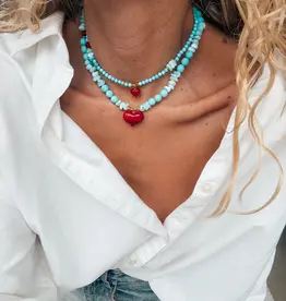 J.HOFFMAN'S Turquoise Beaded Heart Necklace- Small