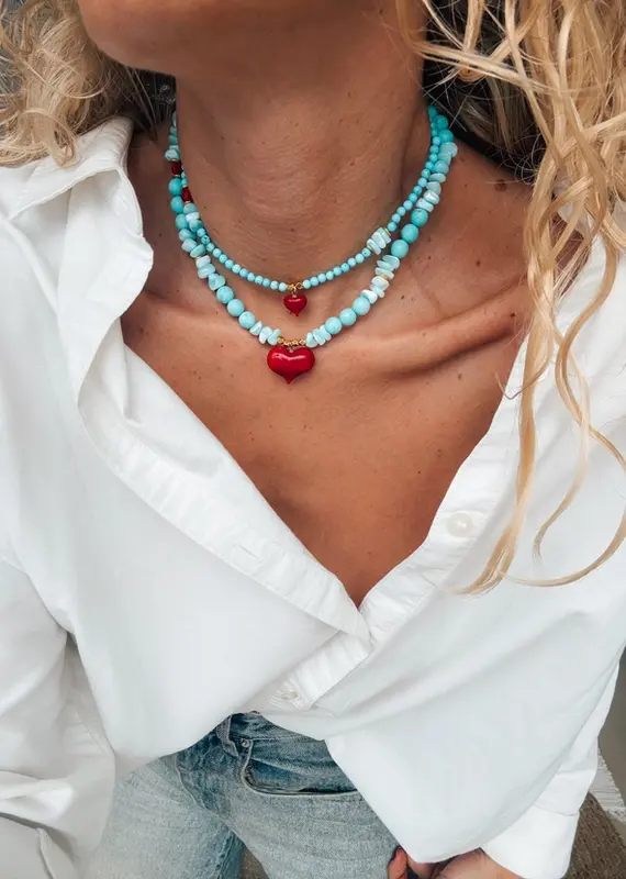 J.HOFFMAN'S Turquoise Beaded Heart Necklace- Small