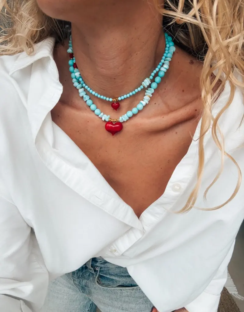 J.HOFFMAN'S Turquoise Beaded Heart Necklace- Small