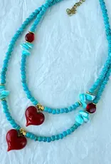 J.HOFFMAN'S Turquoise Beaded Heart Necklace- Small