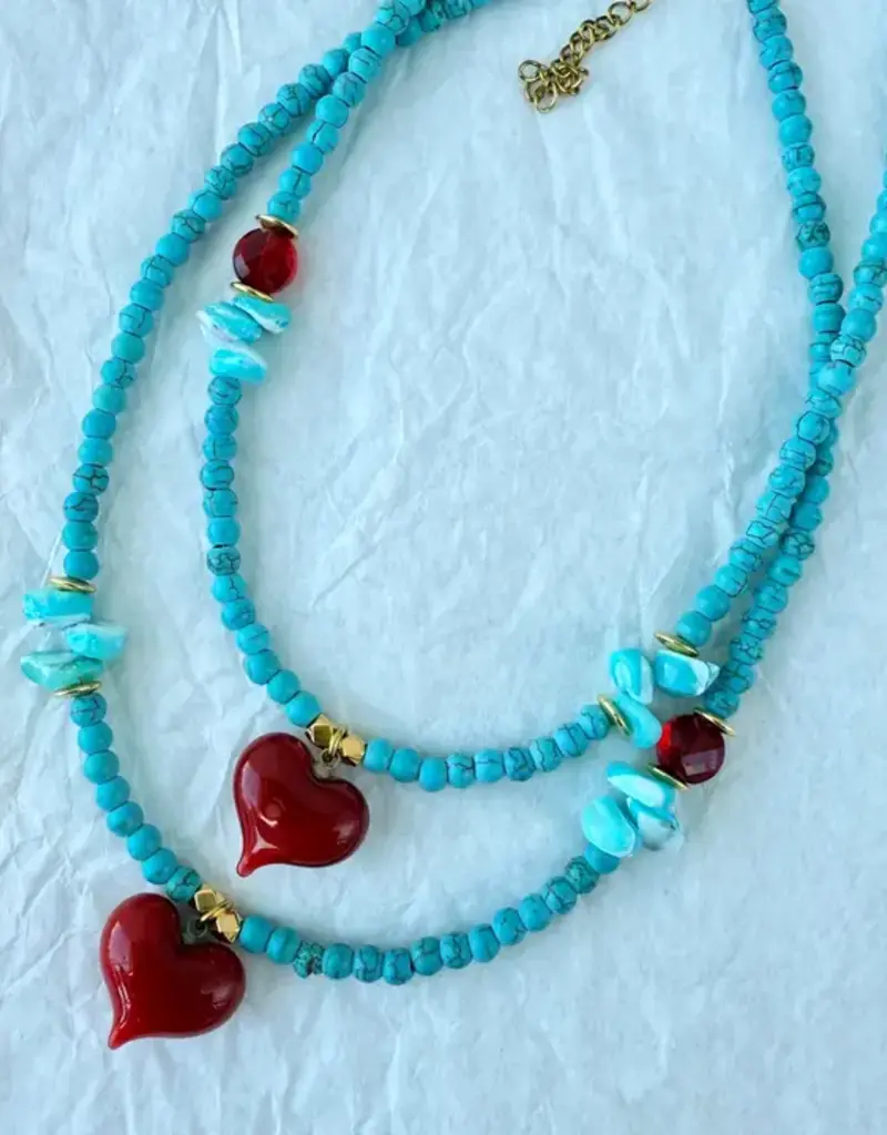 J.HOFFMAN'S Turquoise Beaded Heart Necklace- Small