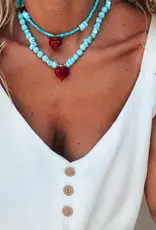 J.HOFFMAN'S Turquoise Beaded Heart Necklace- Small