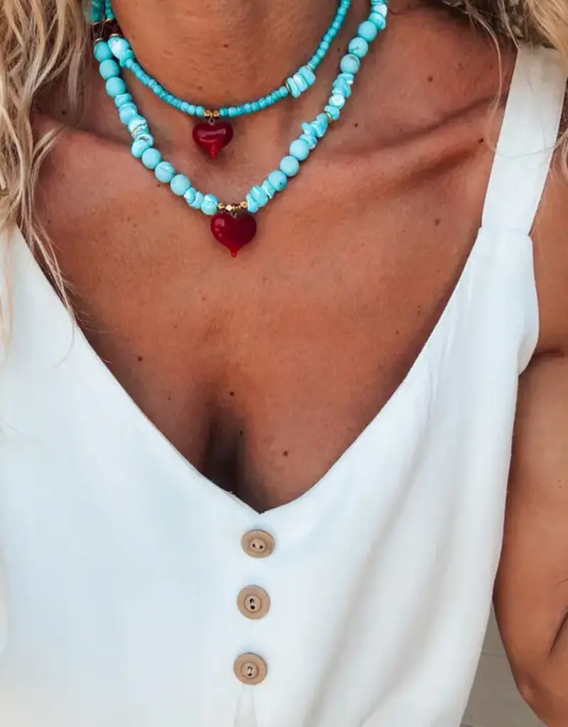 J.HOFFMAN'S Turquoise Beaded Heart Necklace- Small