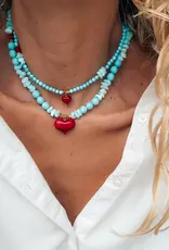 J.HOFFMAN'S Turquoise Beaded Heart Necklace- Small