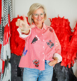 J.HOFFMAN'S Queen of Sparkles Texas Tech Striped Icon Button Down