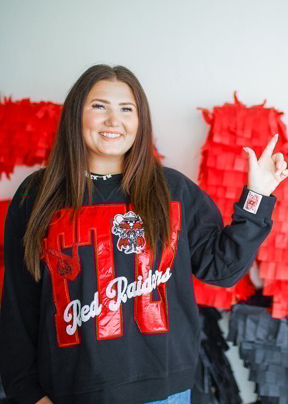 J.HOFFMAN'S Queen of Sparkles Metallic Texas Tech with Icons