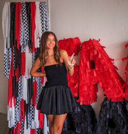 J.HOFFMAN'S Ribbed Top Balloom Skirt Mini Dress - Black