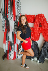 J.HOFFMAN'S Waist Tab Stretch Denim Shorts - Red