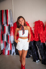 J.HOFFMAN'S Scalloped Detail Crop Top & Shorts Set