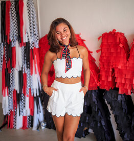 J.HOFFMAN'S Scalloped Detail Crop Top & Shorts Set