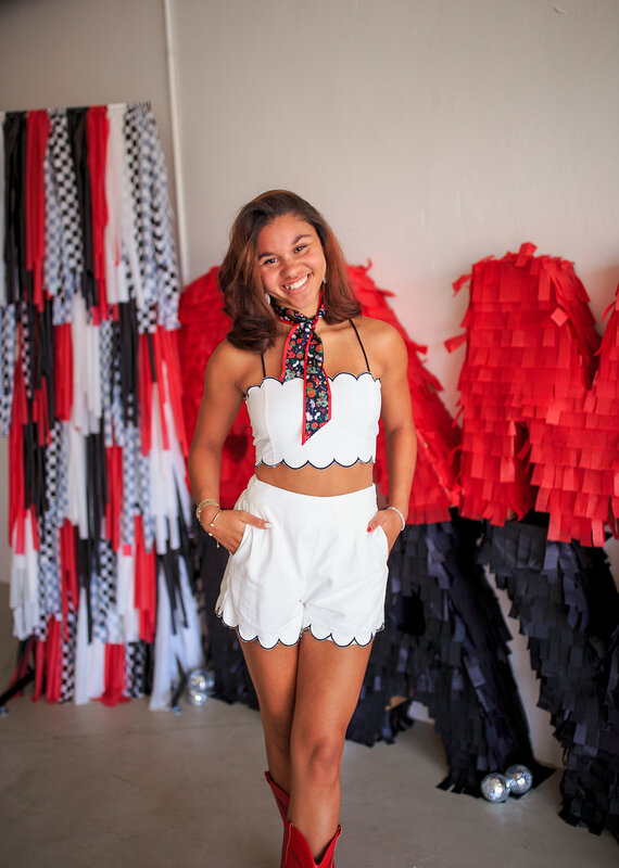 J.HOFFMAN'S Scalloped Detail Crop Top & Shorts Set