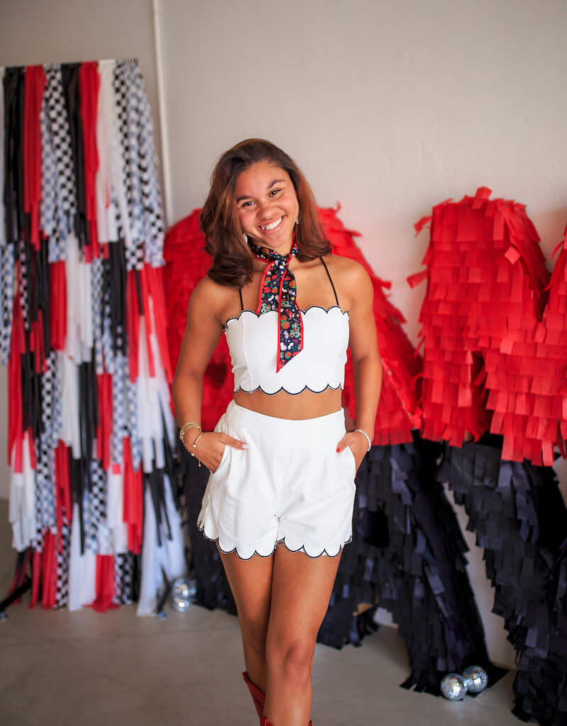 J.HOFFMAN'S Scalloped Detail Crop Top & Shorts Set