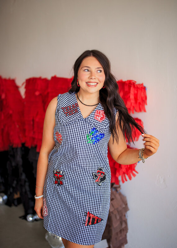 J.HOFFMAN'S Queen of Sparkles Texas Tech Mini Icon Gingham Dress