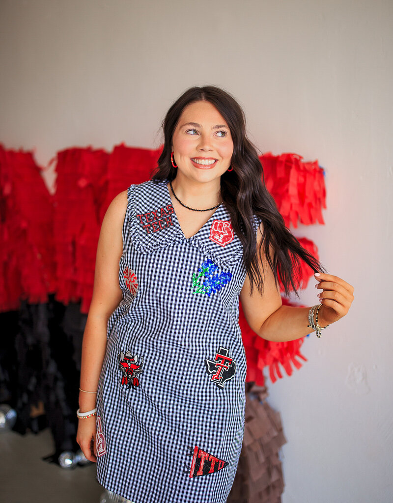J.HOFFMAN'S Queen of Sparkles Texas Tech Mini Icon Gingham Dress