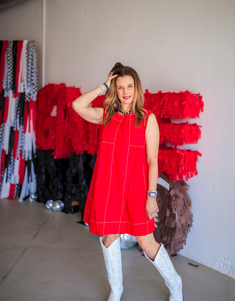 J.HOFFMAN'S Topstitched Tiered Dress