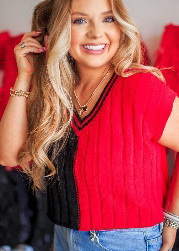 Blaze Block Sweater- Red/ Black