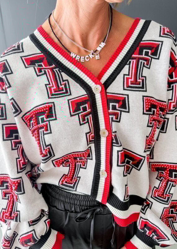 J.HOFFMAN'S Queen of Sparkles Texas Tech Rhinestone Cardi
