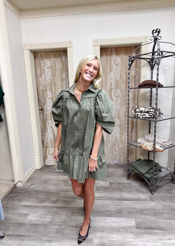J.HOFFMAN'S Linette Ruffle Dress- Olive