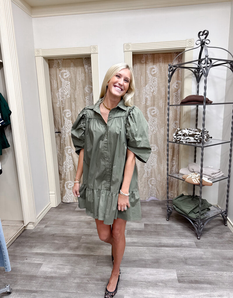J.HOFFMAN'S Linette Ruffle Dress- Olive