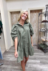 J.HOFFMAN'S Linette Ruffle Dress- Olive