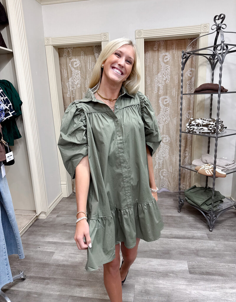 J.HOFFMAN'S Linette Ruffle Dress- Olive