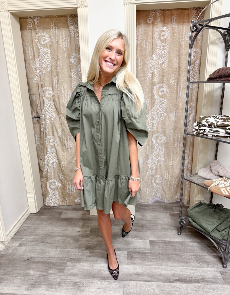 J.HOFFMAN'S Linette Ruffle Dress- Olive