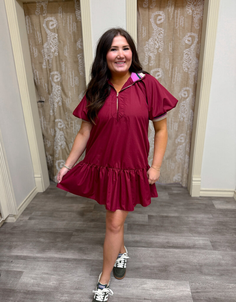 J.HOFFMAN'S Pink Collar Affair Dress- Burgandy