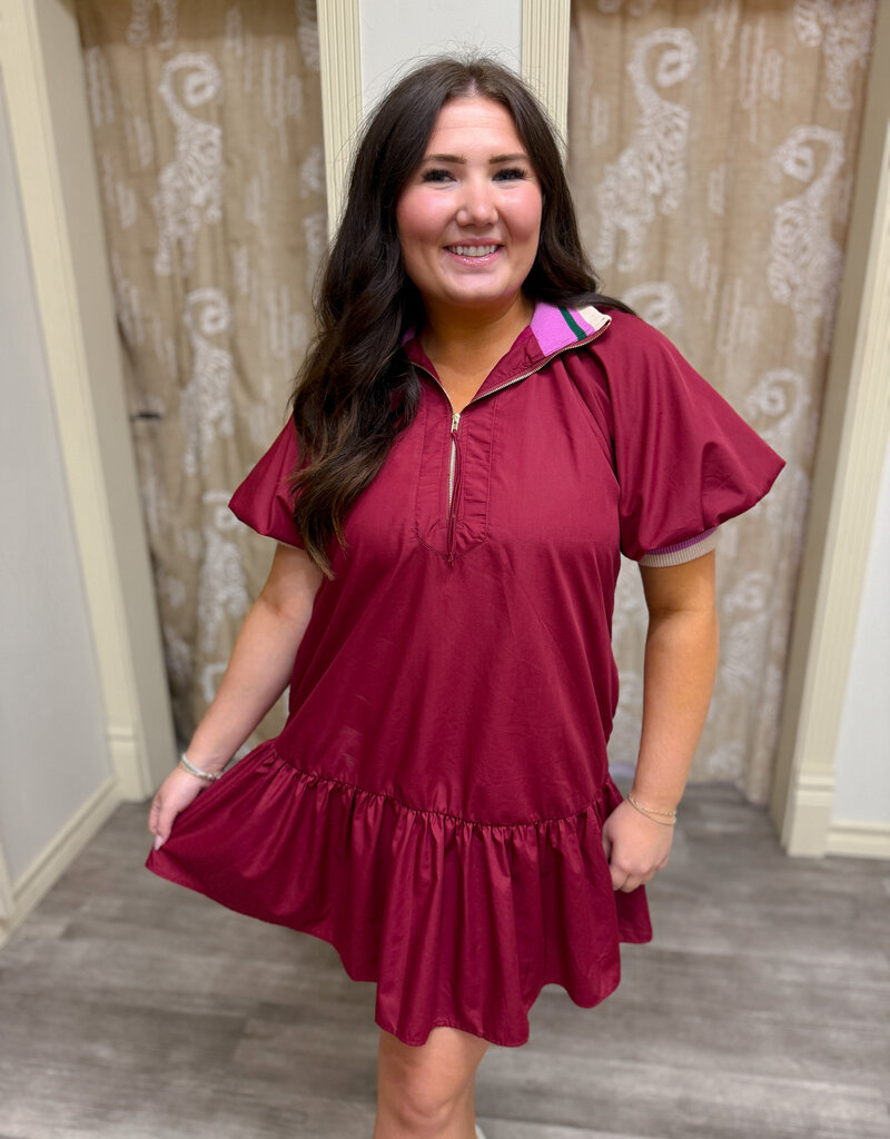 J.HOFFMAN'S Pink Collar Affair Dress- Burgandy