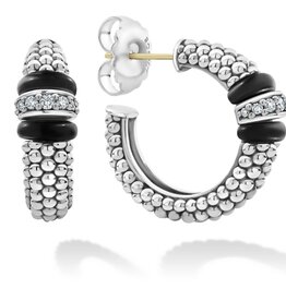 LAGOS Black Ceramic and Diamond Hoop Earrings