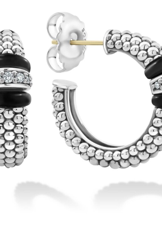LAGOS Black Ceramic and Diamond Hoop Earrings