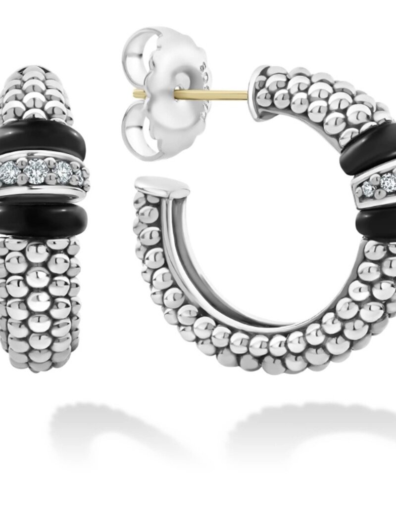 LAGOS Black Ceramic and Diamond Hoop Earrings