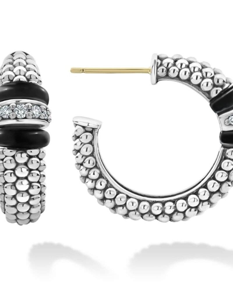 LAGOS Black Ceramic and Diamond Hoop Earrings