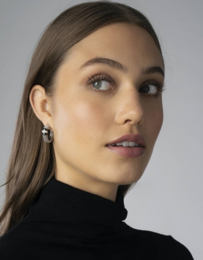 LAGOS Black Ceramic and Diamond Hoop Earrings