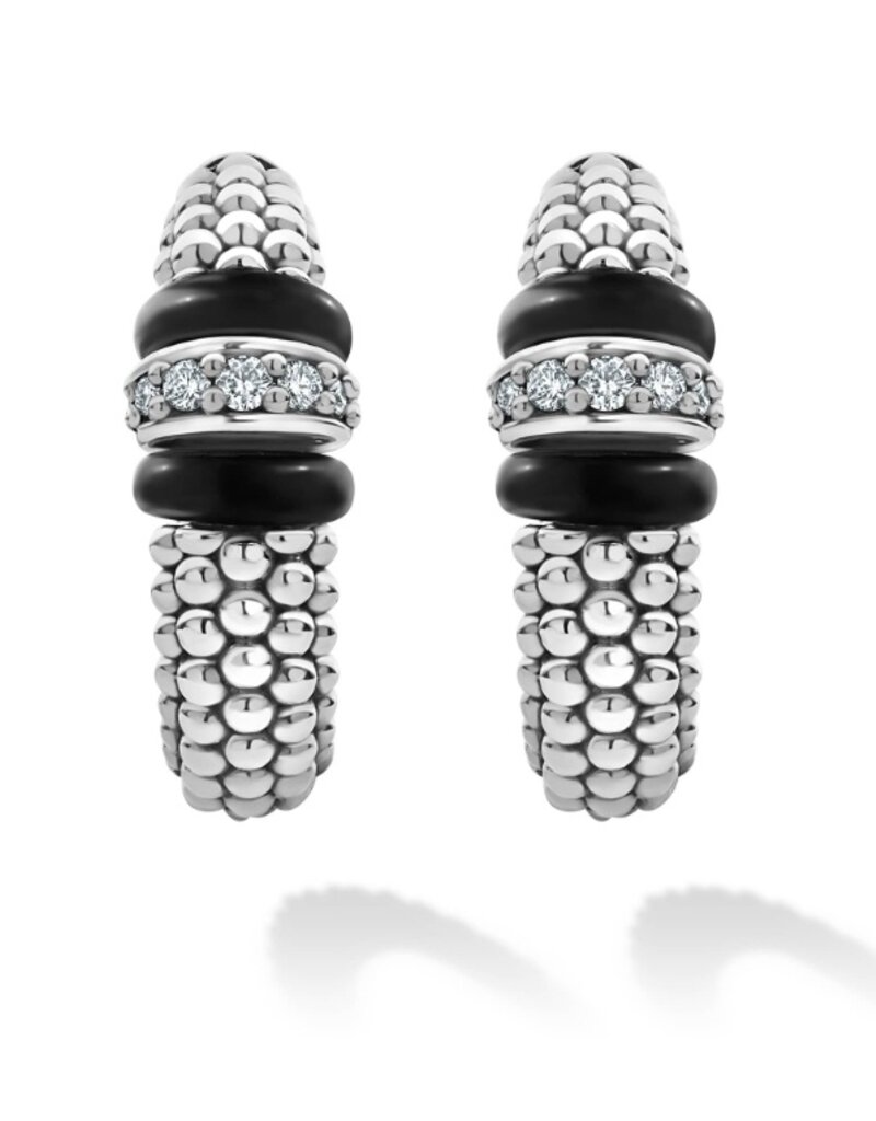 LAGOS Black Ceramic and Diamond Hoop Earrings