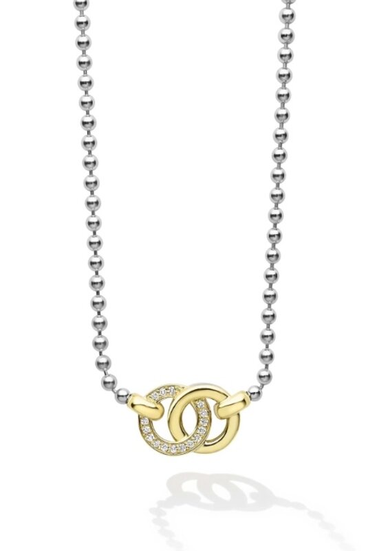 LAGOS Signature Caviar Two-Tone Interlocking Diamond Pendant Necklace