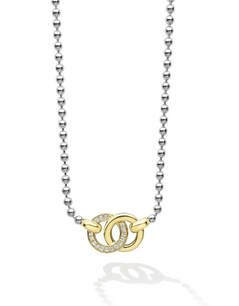 LAGOS Signature Caviar Two-Tone Interlocking Diamond Pendant Necklace