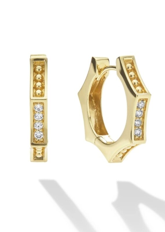 LAGOS Caviar Gold 18K Gold Caviar Hexagon Diamond Huggie Earrings