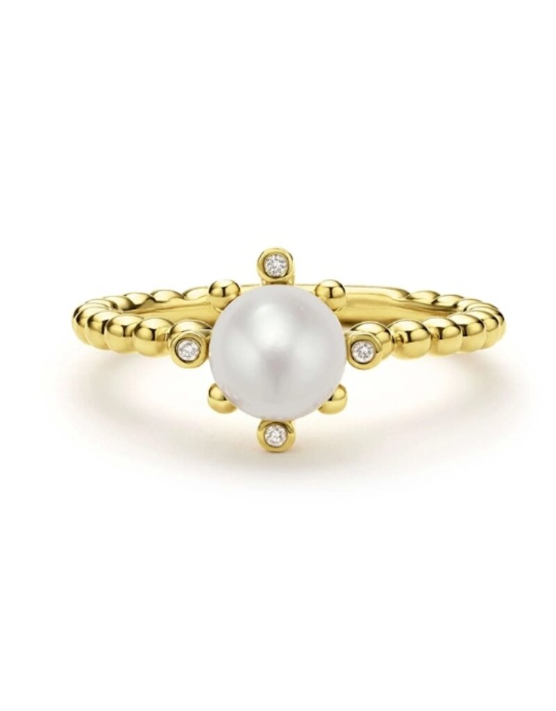 LAGOS Luna 18K Gold Fleur Pearl Diamond Ring