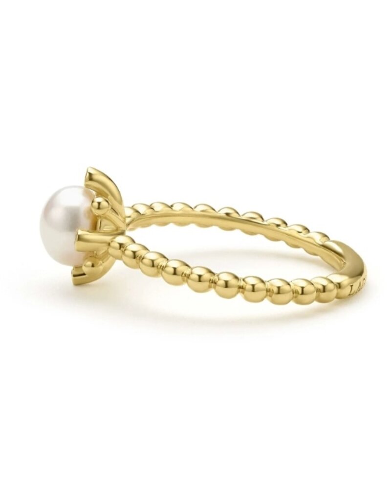 LAGOS Luna 18K Gold Fleur Pearl Diamond Ring